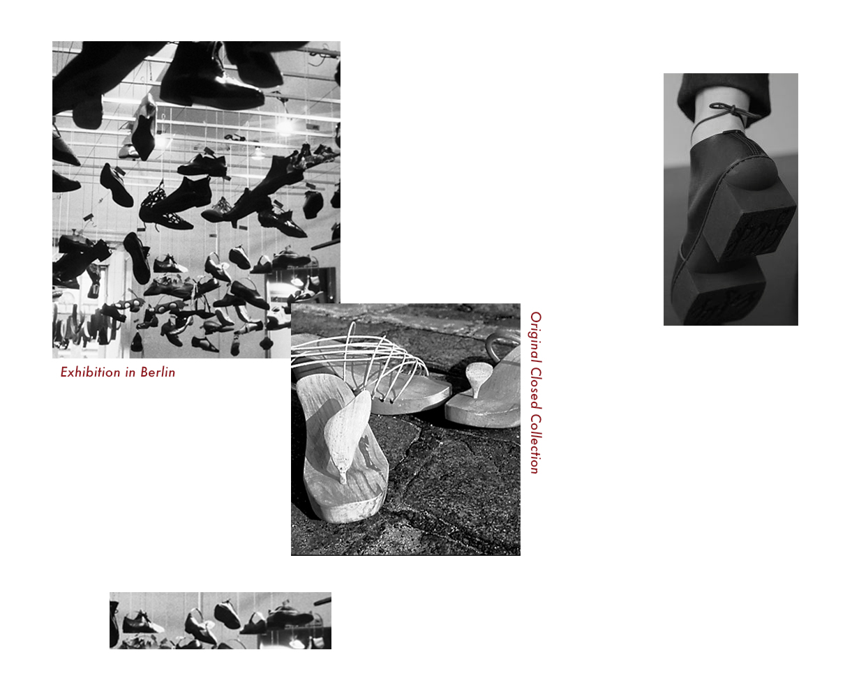 Upper Left: Trippen's Original Exhibition in Berlin, Center Left: Trippen's Original Closed Collection, Right: Trippen Shoes