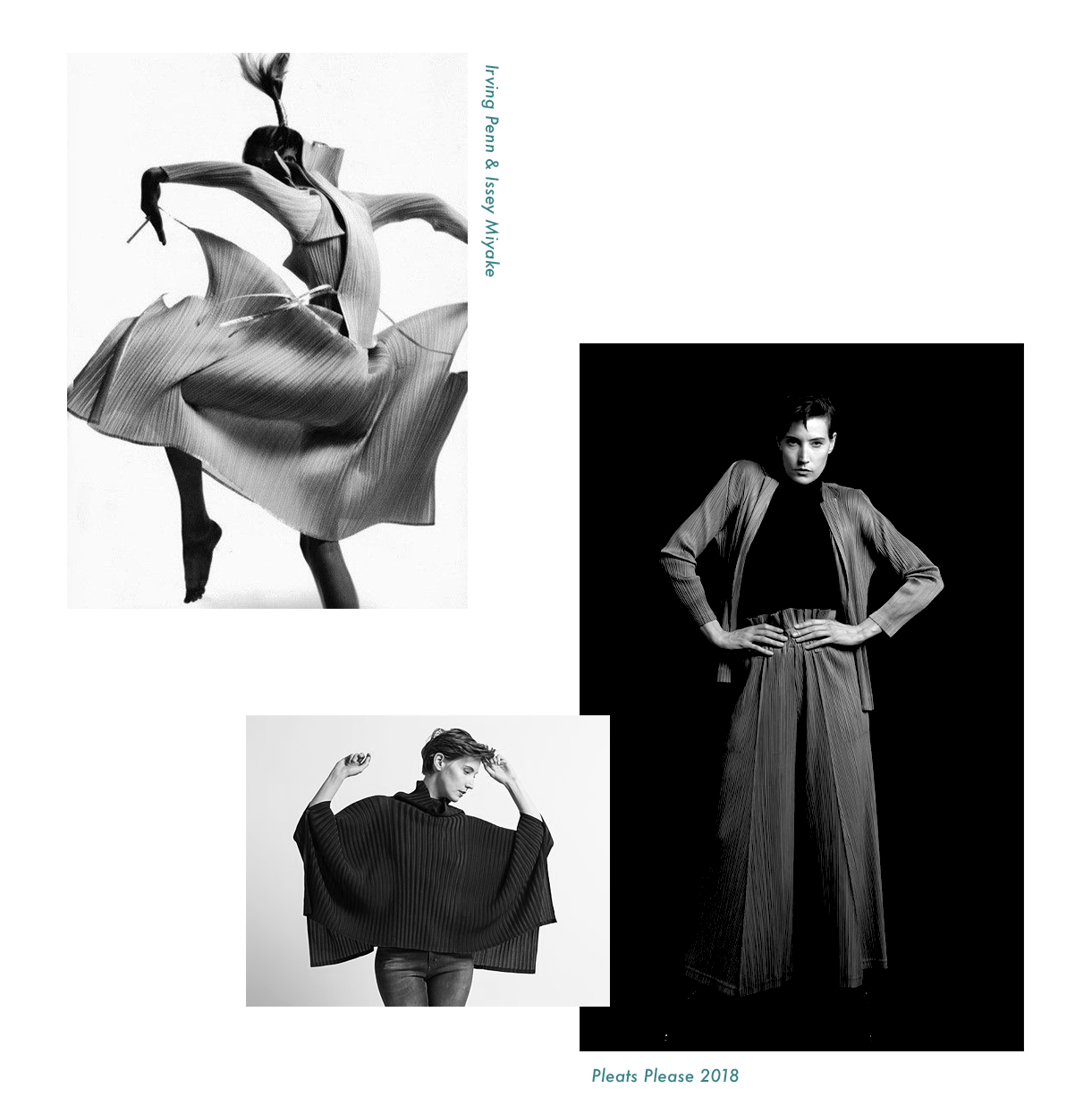 Upper Left: Irving Penn and Issey Miyake, Lower Right: Issey Miyake Pleats Please 2018