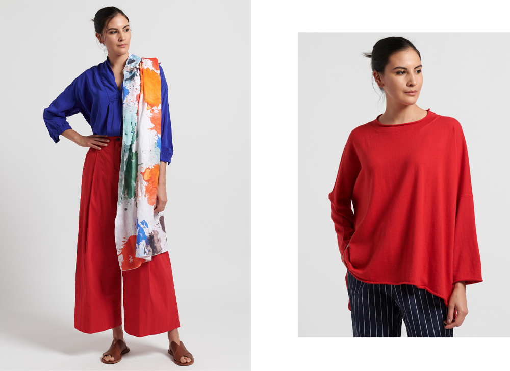 Left: Peter O Mahler Red Linen Culottes, Right: Peter O Mahler Cashmere Sweater