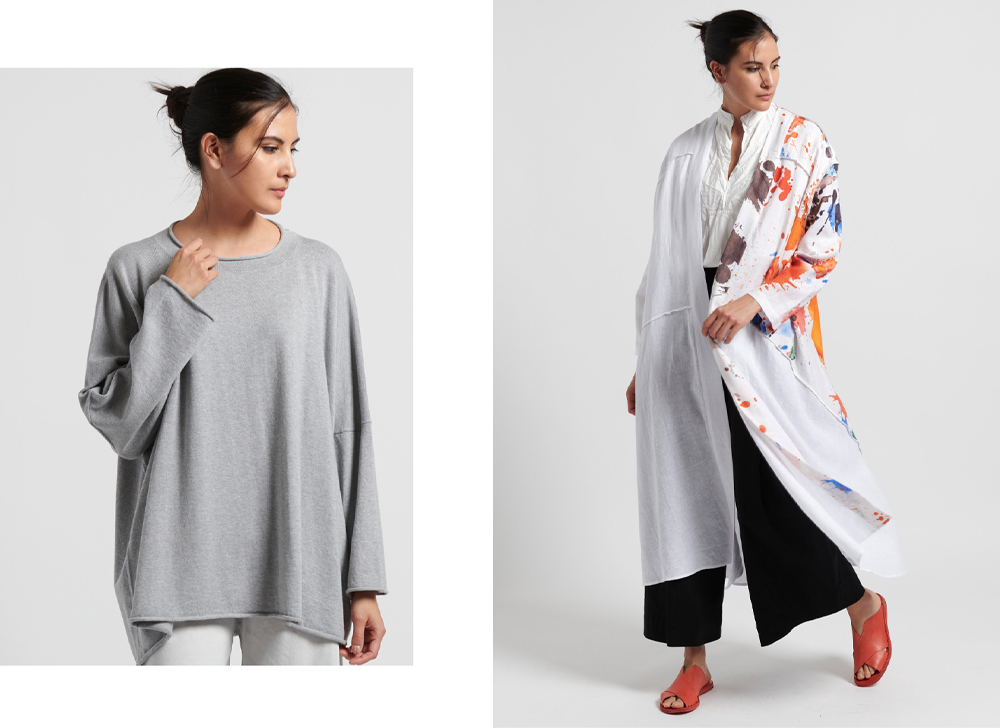 Left: Peter O Mahler Sweater in Grey, Right: Replika Duster