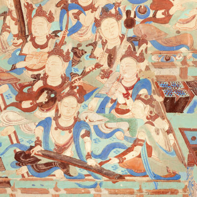 Cave 85, detail of wall painting of musicians, Late Tang dynasty (848–907 CE). Mogao Grottoes, Dunhuang, China. Courtesy the Dunhuang Academy