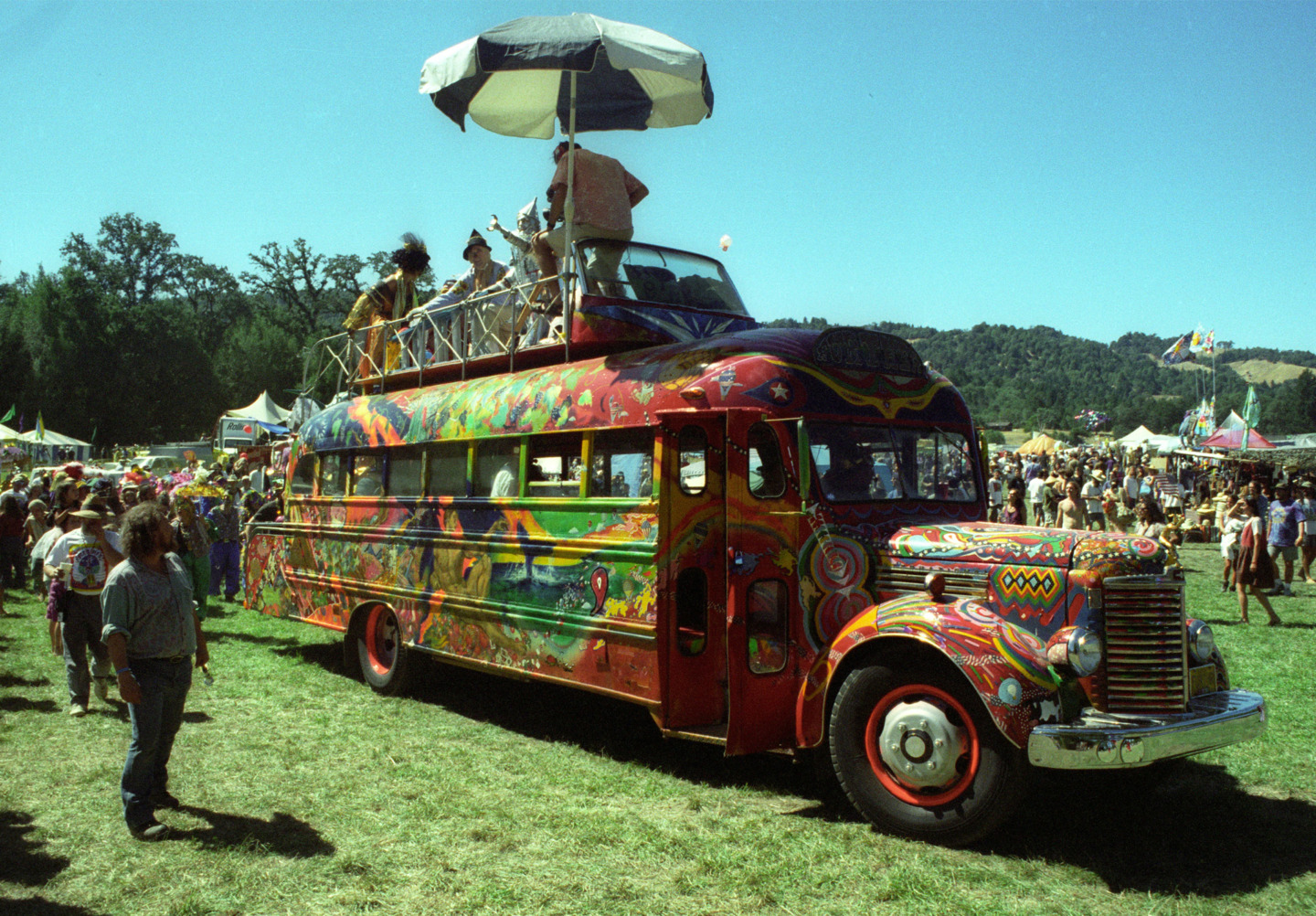 Ken Kessey and the Merry Prankster's Bus Painted in Psychedelic Colors at 1960's Music Festival