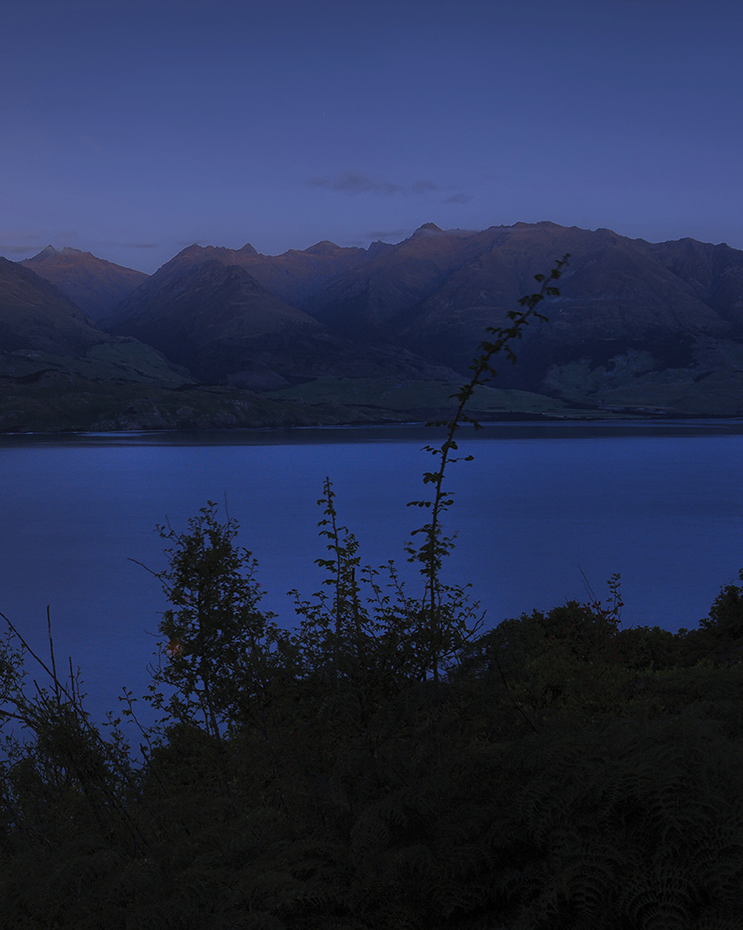 A moonlit lake at night