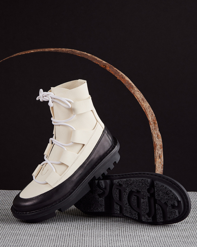 Trippen Lace Up Proof Boot in White and Black